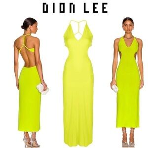 DION LEE V-Neck Rope Dress in Neon Acid Yellow XS